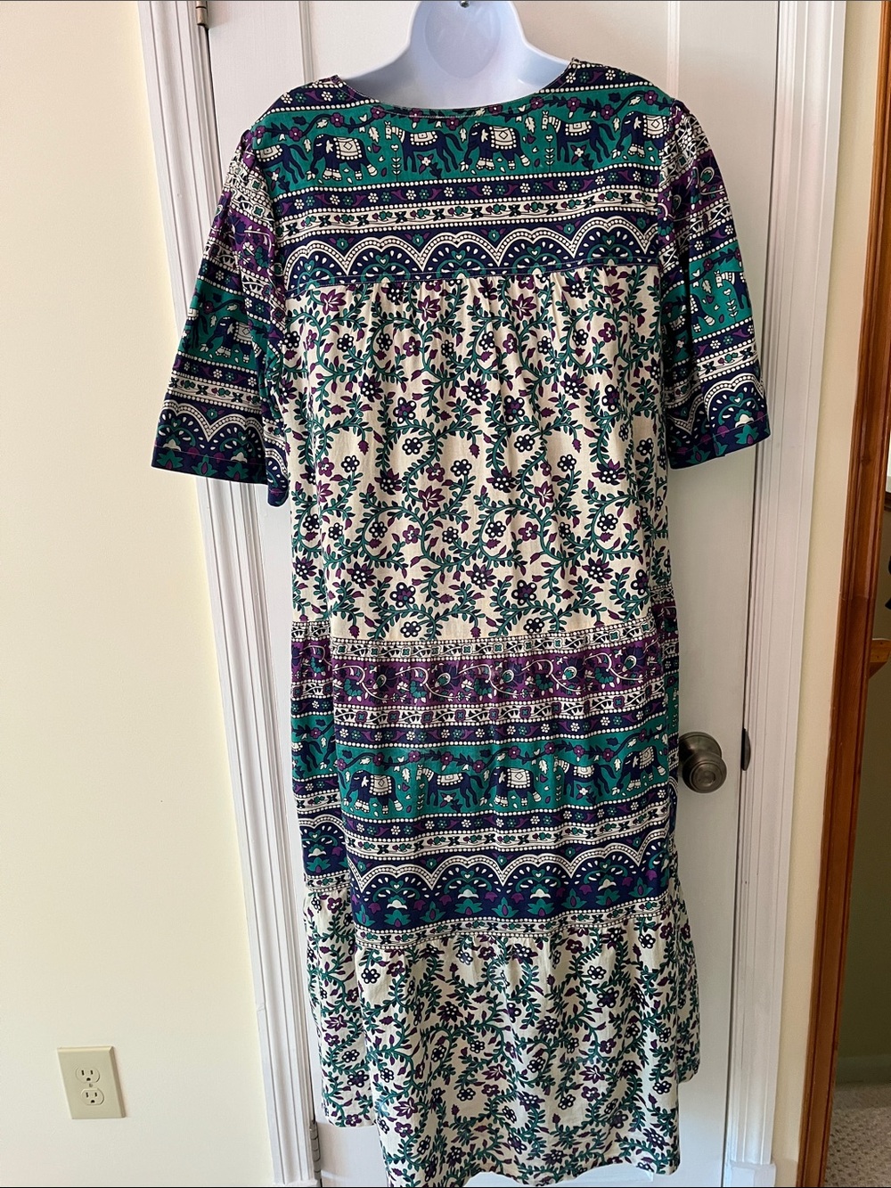 Cotton Tiered Muumuu Dress Long Pockets Womens Large Floral Elephant Print Boho - Picture 5 of 16